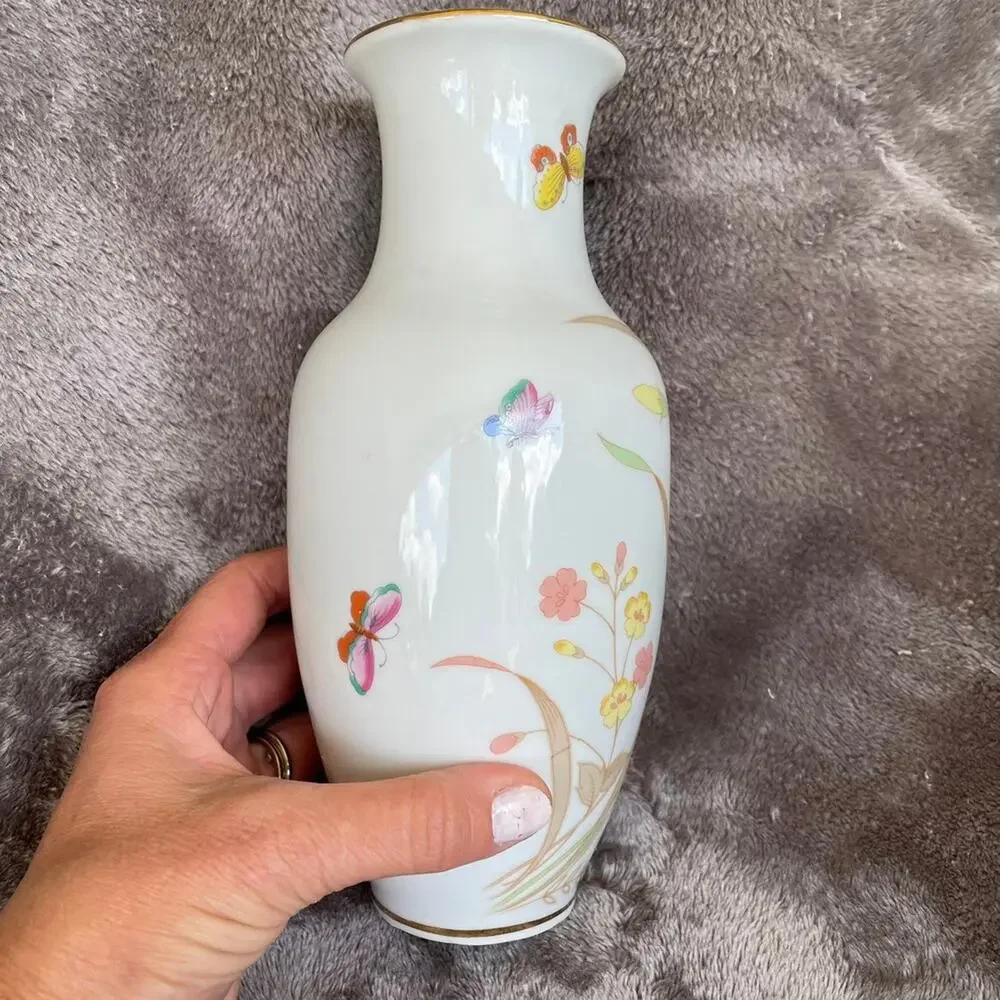 Vintage Floral Butterfly Vase Japan 1970's Cottagecore Grandmacore 8